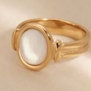 Sunburst Stone Ring - 18K Gold Adjustable Stainless Steel Pearl